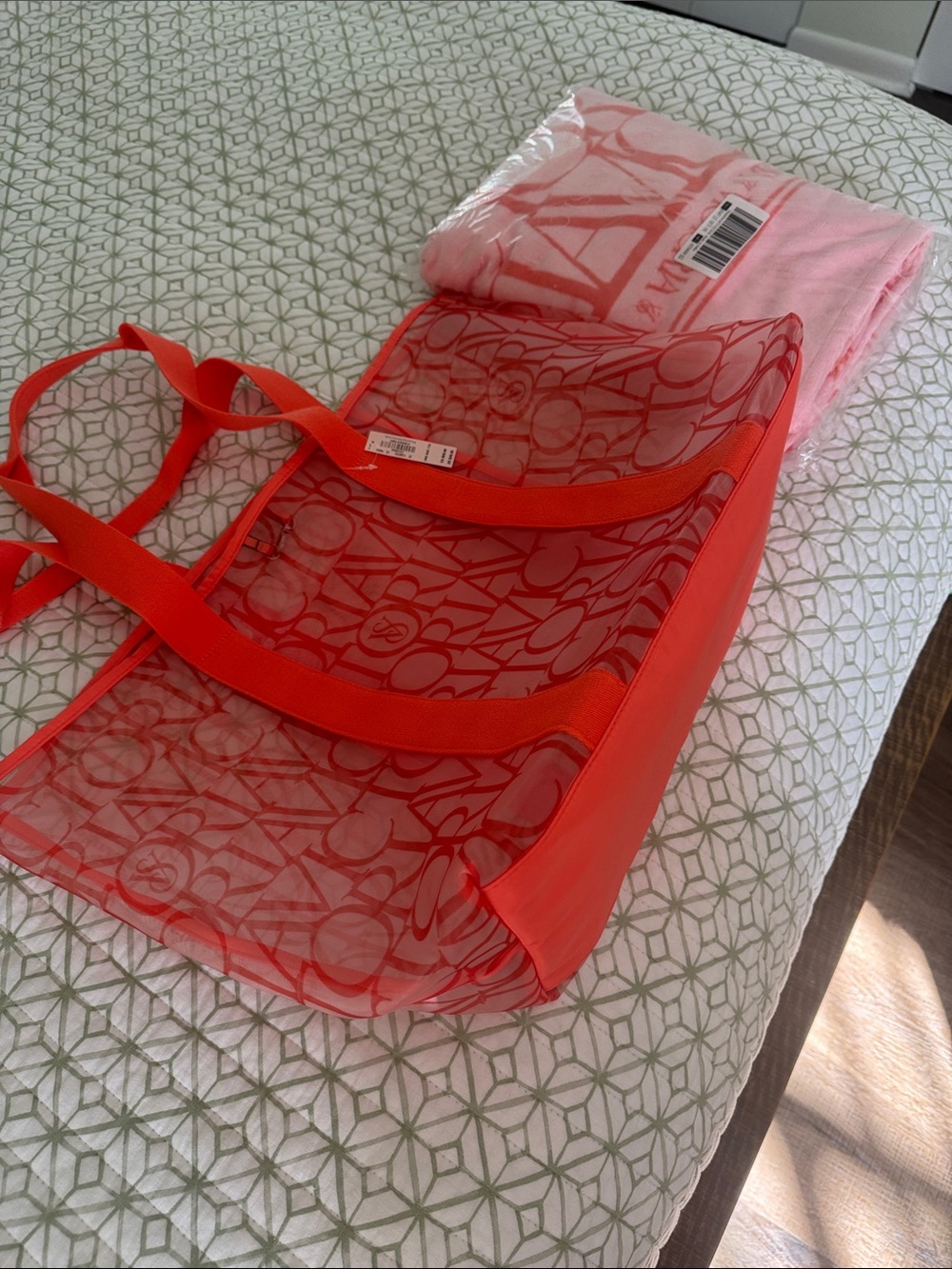 Victoria's Secret Red Transparent Tote & towel with Signature Logo Print. Swim